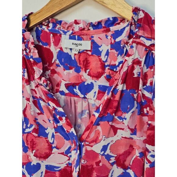 Suncoo Paris Floral Ruffle Blouse French Style 3 M/L Feminine Parisian Top - Picture 5 of 12